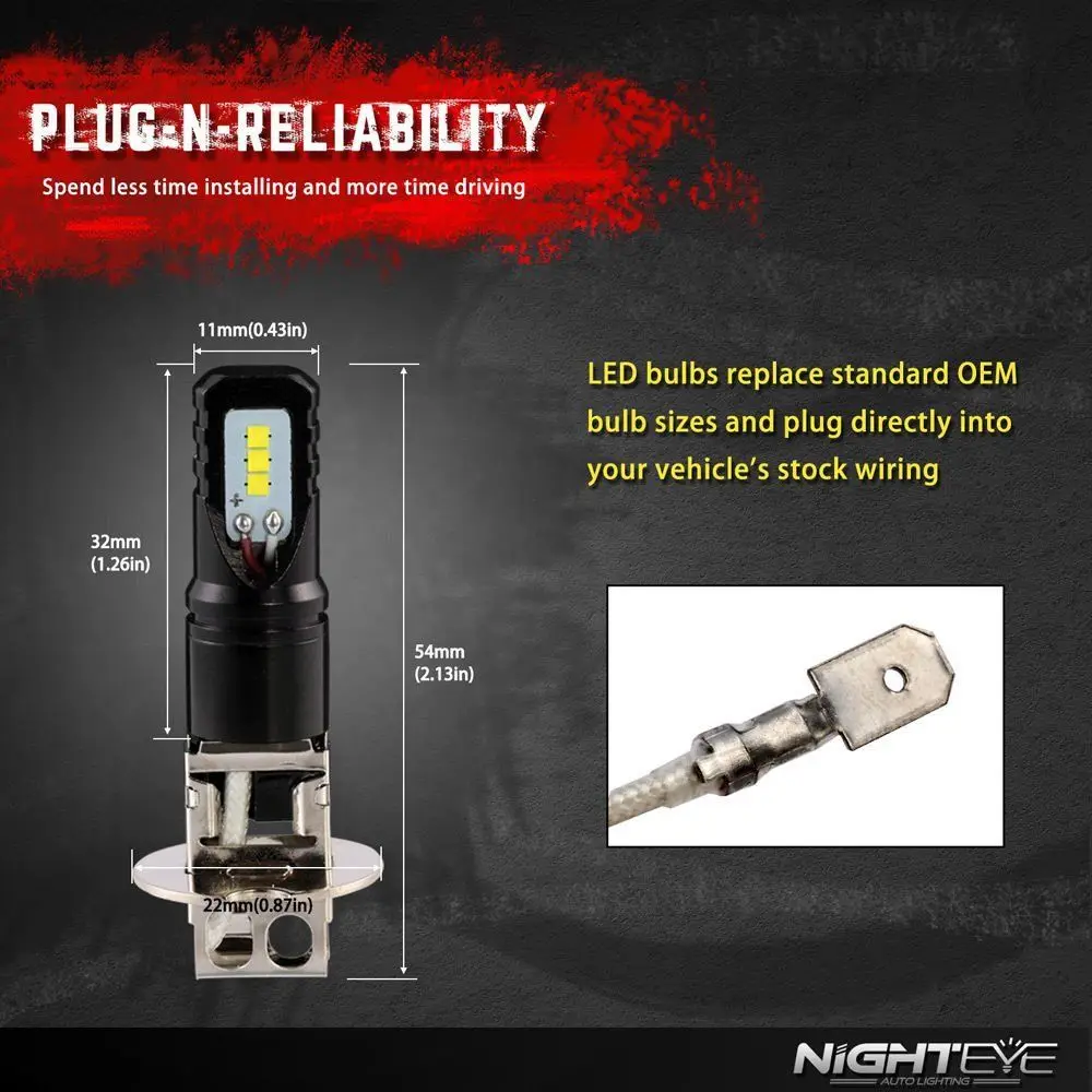 Фото NOVSIGHT H3 Светодиодный Противотуманные светильник ры 160 Вт 6500 лм пара автомобильных фар дальнего света s K белый IP68 CSP светодиодные чисветильник... №3