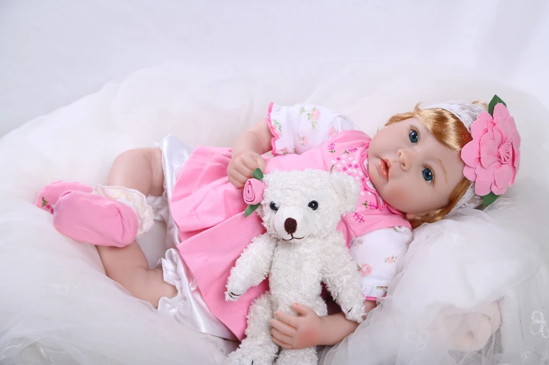 Силиконовые куклы Reborn Baby красивая виниловая кукла с медведем для девочек