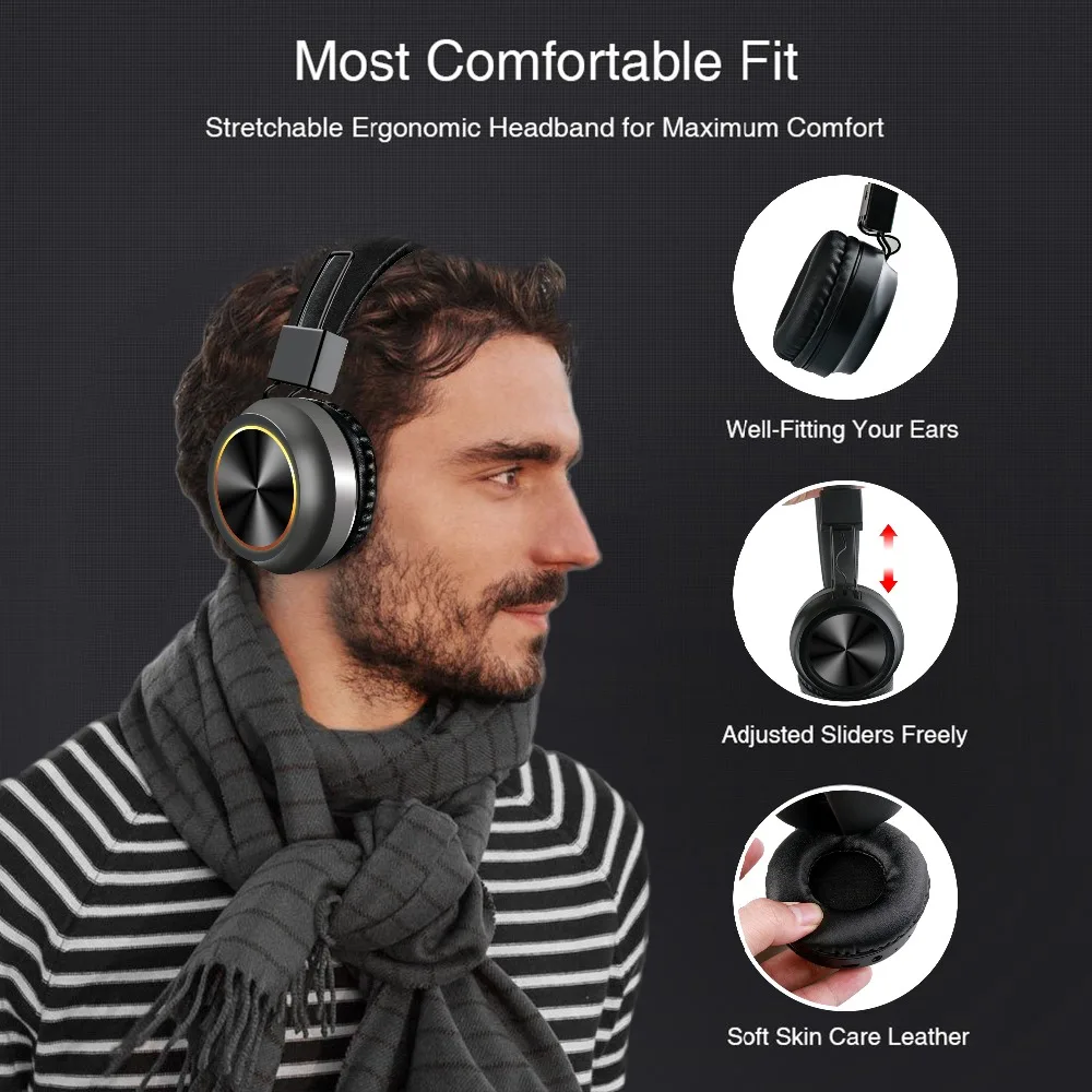 SOONHUA Wireless Bluetooth Headphone Soft Earmuff HD Stereo Sound Super Bass Headset With Led Breathing Light Support TF Cards |