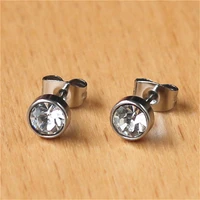 316 l stainless steel stud earrings 6mm round cleanwhite zircons no fade allergy free classic style