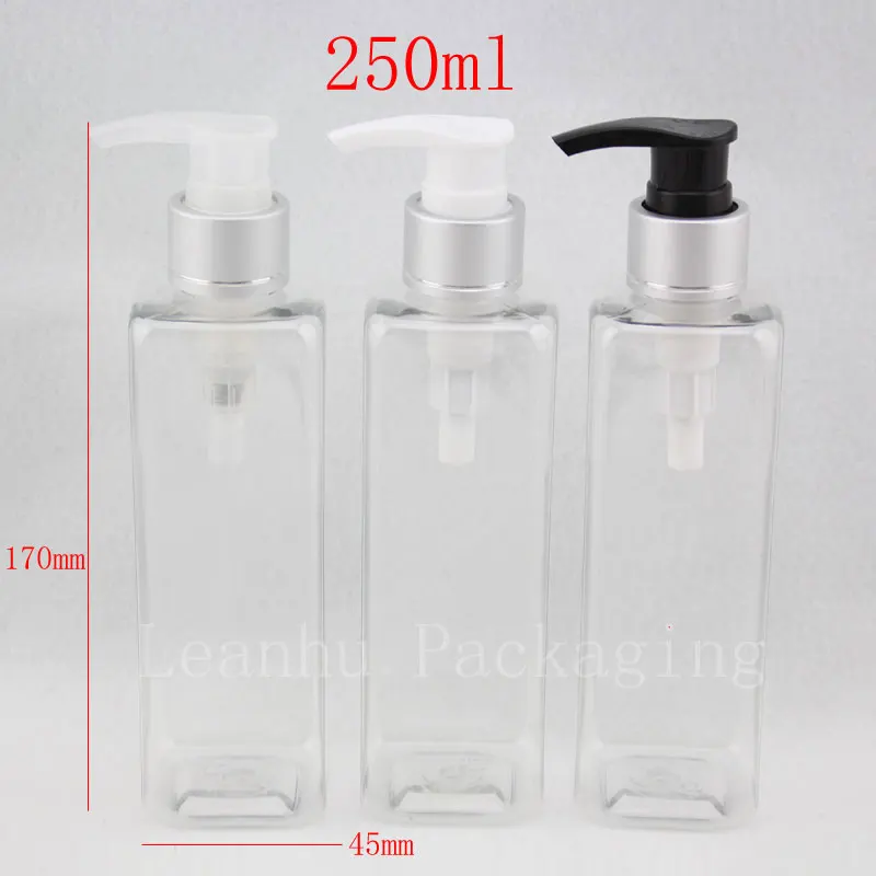 250 мл 28 шт./лот квадратный прозрачный лосьон помпа для косметических бутылочек