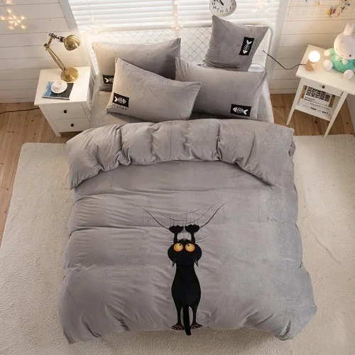 Bedding set 1 Розовый серый флисовый комплект постельного белья с героями мультфильмов, комплект постельного белья, простыня, пододеяльник, пододеяльник, ropa de cama - Цвет: Bedding set 1