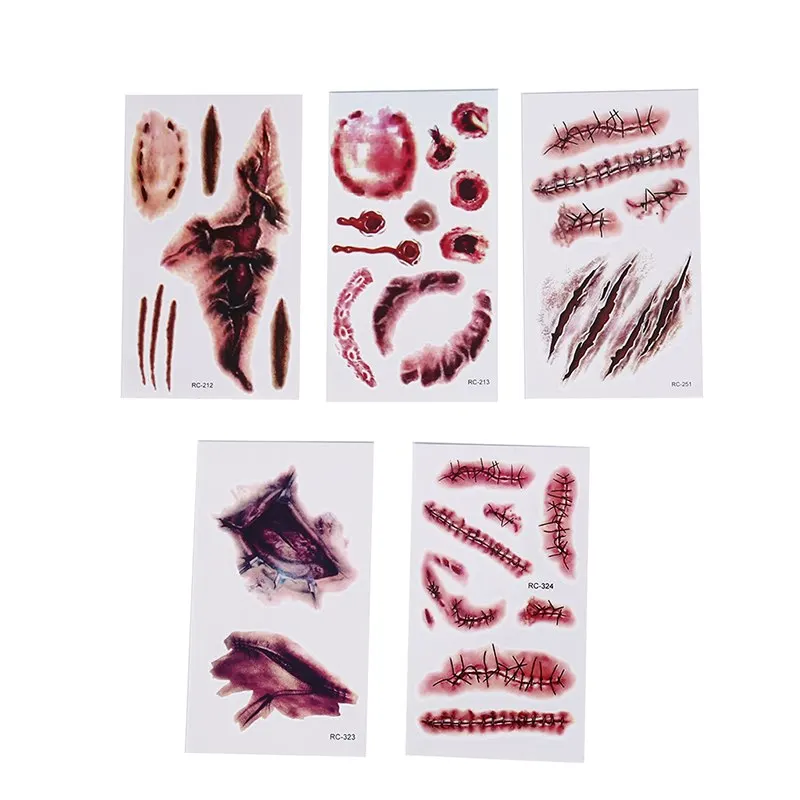 2018 Хэллоуин террор рана Реалистичная травма крови Шрам Татуировки стикер
