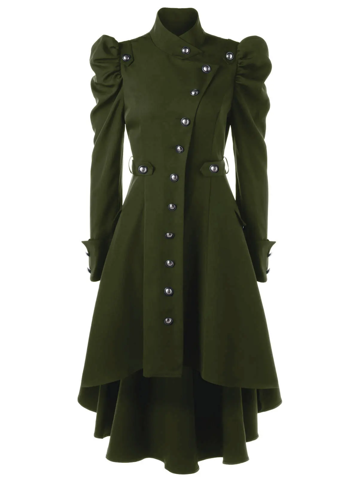 1023green XXXL, Тренч, пальто со стоячим воротником, тонкий, модный, длинный, средневековый Тренч, шерстяное пальто для женщин, зимнее, черное, стоячий воротник, готический - Цвет: 1023green