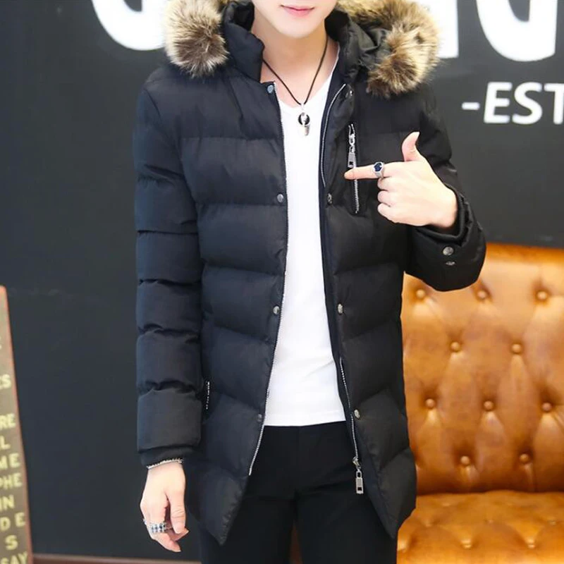 Мужские стильные зимние хлопковые Костюмы Пуховики и парки для мужчин меховой