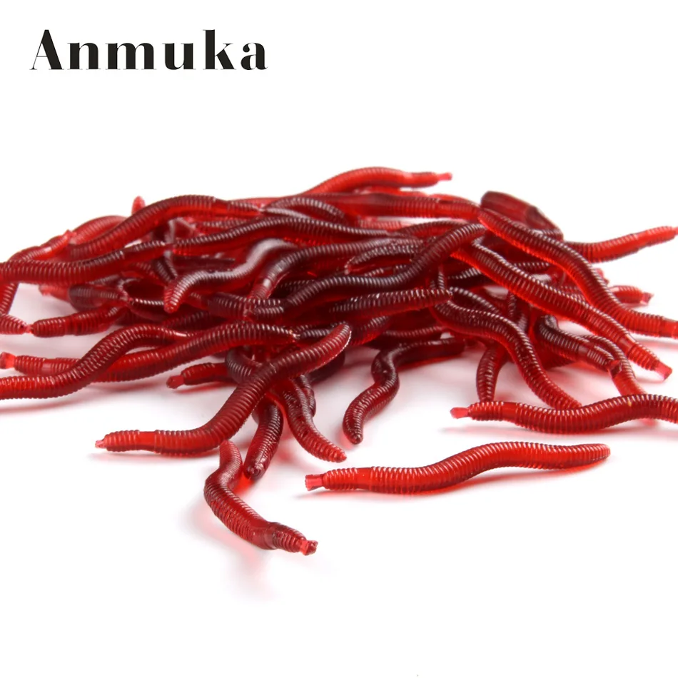 Anmuka 50 шт. 0 2 см 3 8 г Мягкая приманка Красные черви EarthWorm Рыболовные Приманки форель