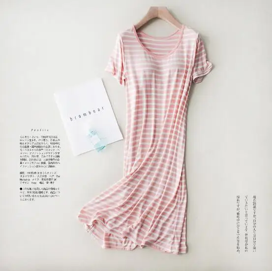 

Fashion striped summer nightgown women cotton loose night dress ladies sleepwear nightdress large size modal nightshirt female