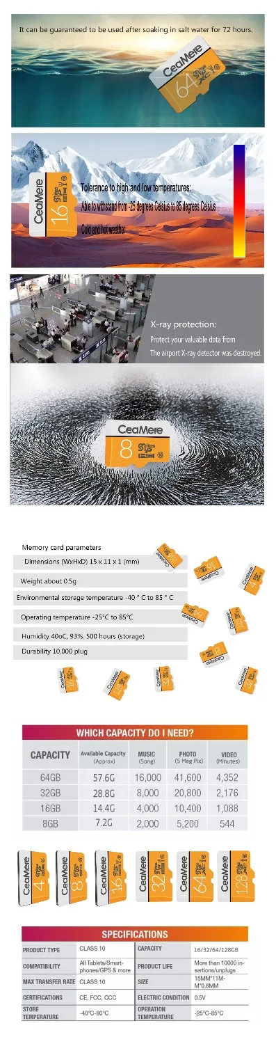 CeaMere Micro SD карта 256 ГБ/128 ГБ/64 Гб UHS-3 32 ГБ/16 ГБ/8 Гб класс 10 UHS-1 4 Гб карта памяти флэш-память Microsd Бесплатный считыватель