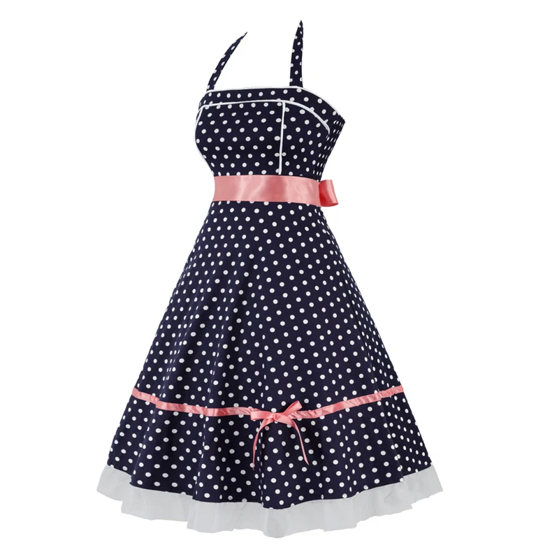 MISSJOY 1950s в винтажном стиле Платья без рукавов с лямкой на шее горошек лоскутное
