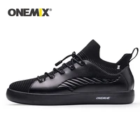 onemix 2021 couple skateboarding shoes men sneakers leather casual breathable lace up walking shoes knitted mesh flats zapatos