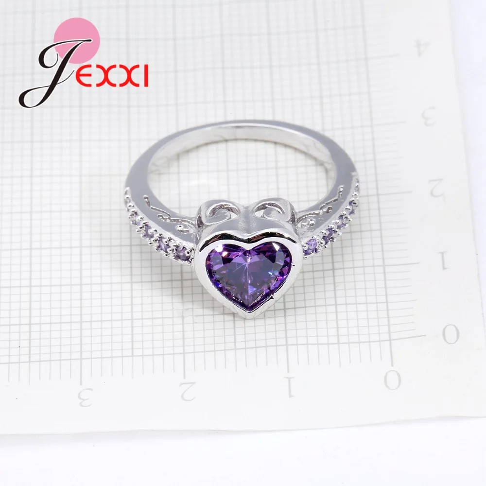 

Purper Color Heart-shaped Austrian Crystal Wedding Engagement Rings For Women With Cubic Zircon 925 Sterling Silver Ring