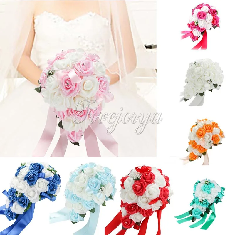 Романтика Букеты свадебные розы Каплевидная форма шелковые цветы ручной работы