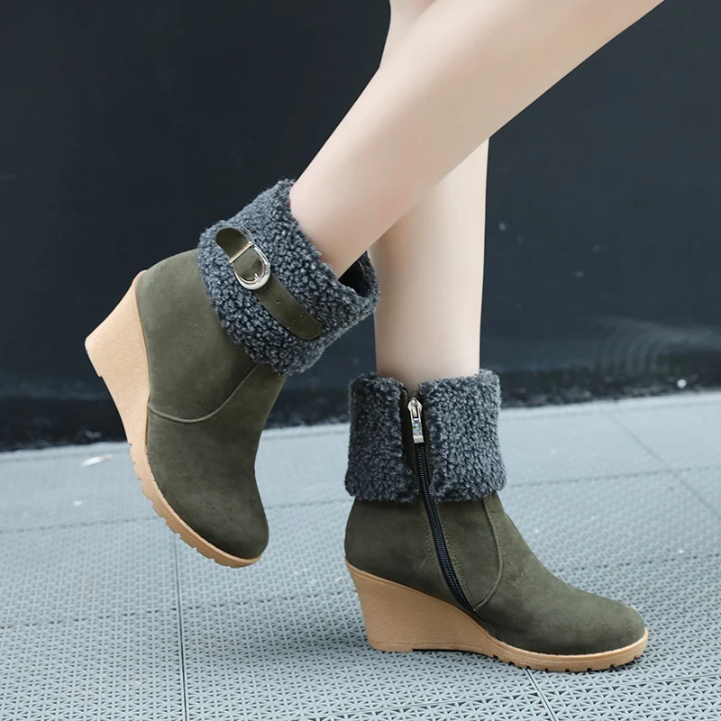 

SIMLOVEYO Winter boots Fur Women Shoes Ankle Snow Boots buckle Warm Platform Wedge Botte Femme Ladies Boot botas mujer S906b