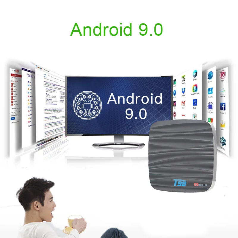 ТВ приставка T98 Смарт ТВ приставка Allwinner H6 Android 8,1 ТВ приставка 2 ГБ/4 ГБ 16 ГБ/32 ГБ четырехъядерный 3D 4K медиаплеер Bluetooth приставка