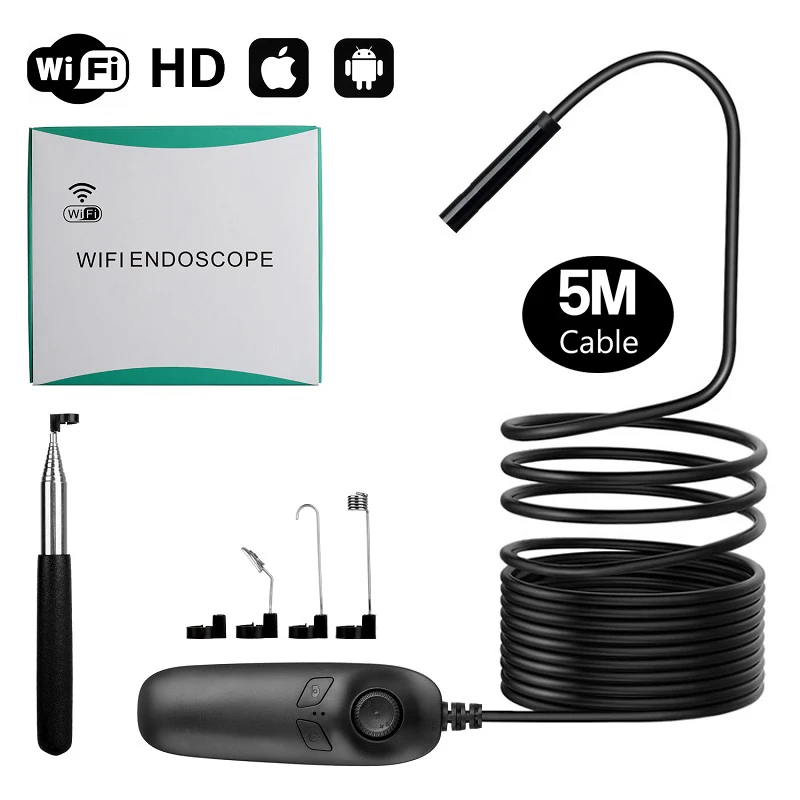 Y12 5 м Полужесткий кабель HD1200P wifi бороскоп Инспекционная камера 2.0mp Беспроводная usb