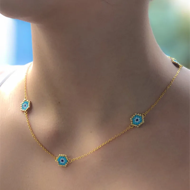 

Go2boho Turkish Evil Eye Necklaces Choker Miyuki Greek Eye Necklace Pendant Stainless Steel Chain Women Handmade Jewelry
