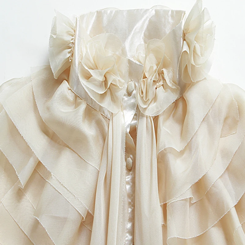 Женская шифоновая блузка модельная рубашка с оборками длинным рукавом каскадом