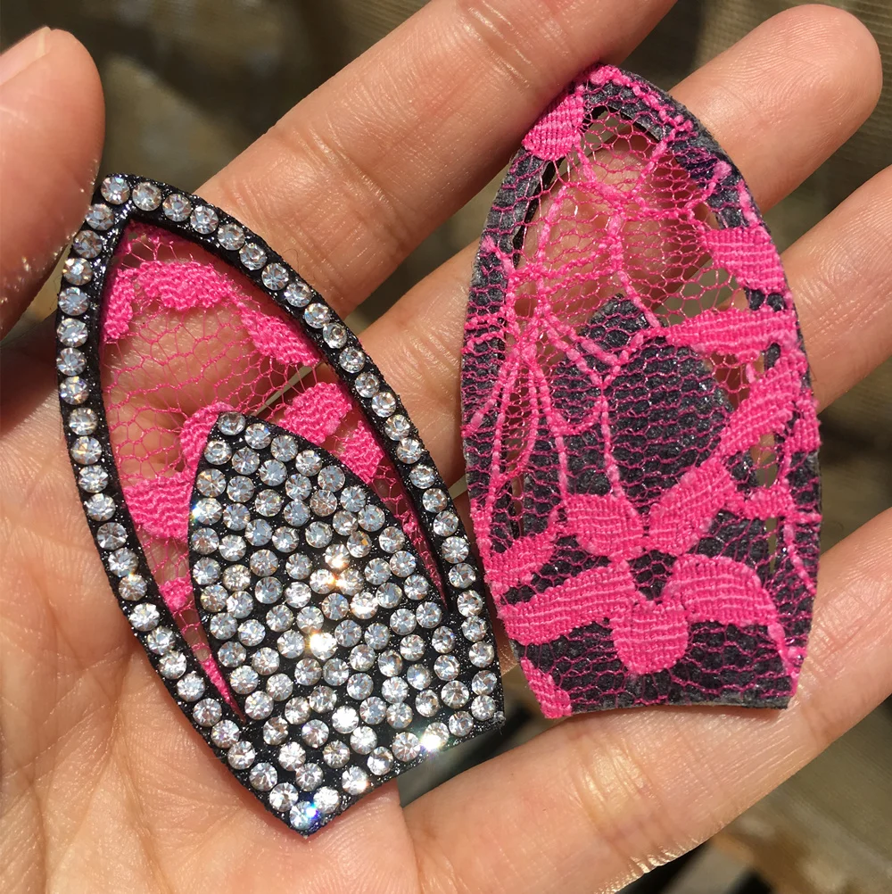 Bling 2 шт./лот кружева кроличьи уши сверкающие стразы одежда патчи горячей бурения DIY аппликации Bling клеевые заплатки для платья