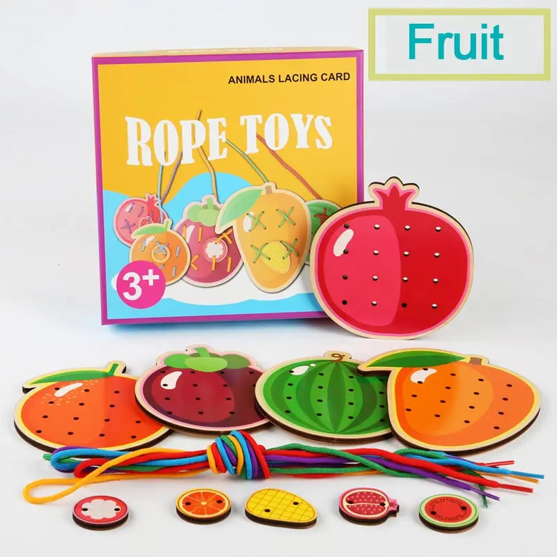 Fruit Деревянная детская игрушка DIY головоломка на шнуровке карты деревянные, с животными из мультиков веревка игра ручной работы для детей обучающая игрушка Monterssori для детей - Цвет: Fruit
