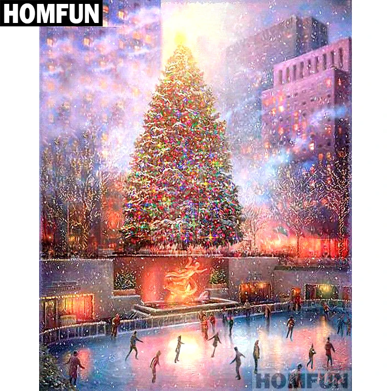 Алмазная 5D Вышивка HOMFUN A01290 полноразмерная/круглая картина Рождественская елка