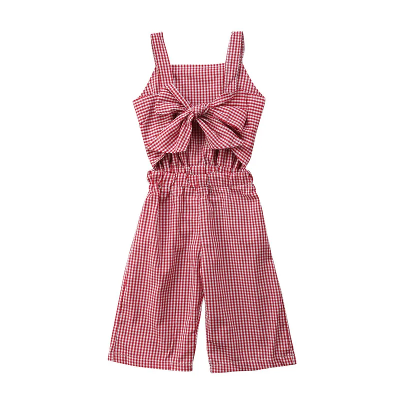 

pudcoco 1-6T Infant Kids Baby Girl Sleeveless red plaid Romper bowknot girls fashion Jumpsuit Clothes Outfit Rompers