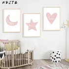 Настенные художественные плакаты NDITB для детской комнаты, плакаты с цитатами, Мультяшные Лунные звезды, минималистская живопись, скандинавские детские украшения для спальни