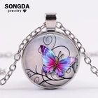 SONGDA элегантная фиолетовая бабочка Арт картина образец ожерелье кулон ручной работы стекло кабошон металлическая цепочка Ketting ожерелье для женщин