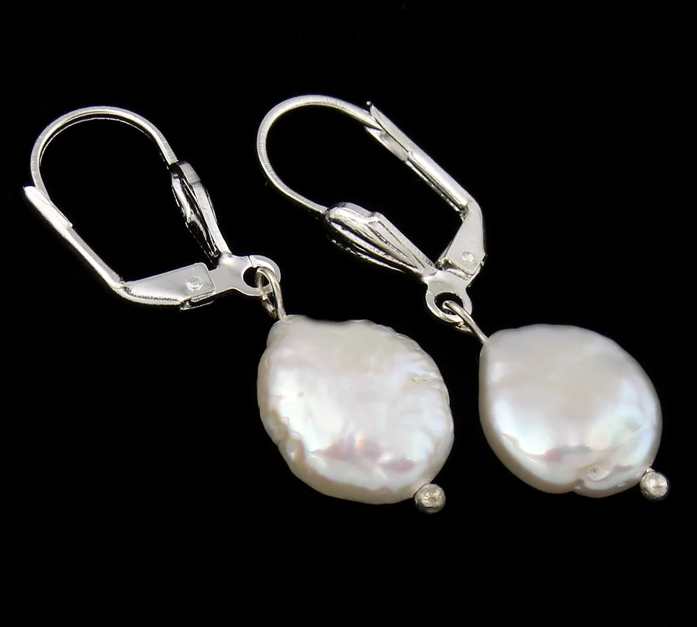 Серьги-Подвески ручной работы с натуральным пресноводным жемчугом 11-12 мм белые