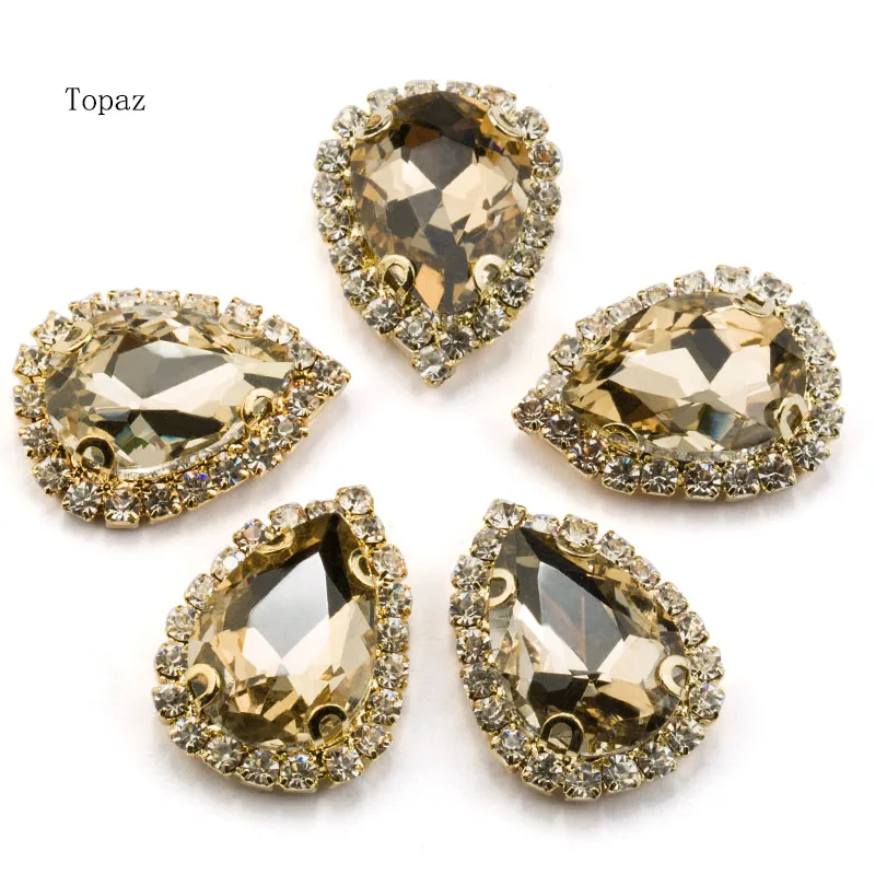 Topaz 10*14 мм 13*18 мм 50 шт. Золотое дно faltback пришить камни стеклянные кристаллы, стразы с четырьмя отверстиями Diy аксессуары для одежды - Цвет: Topaz