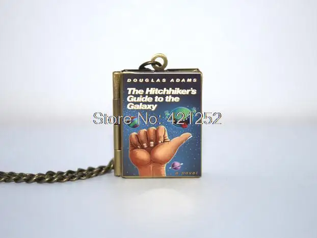 Брелок с надписью Hitchhiker's Guide to The Galaxy Book Серебряное и бронзовое ожерелье B2130|book