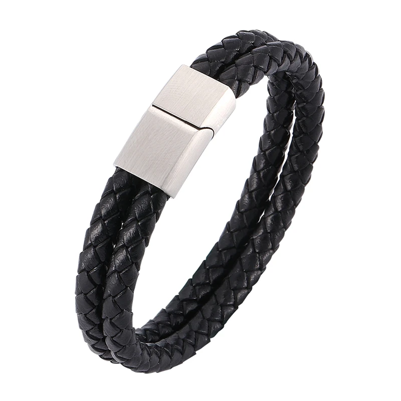 Fashion Punk Black Braided Leather Bracelet Men Jewelry Stainless Steel Magnetic Clasp Male Wristband Bracelets Bangles SP0033 | Украшения
