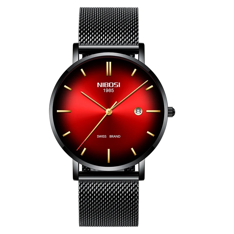 black red gold m NIBOSI мужские s часы Топ бренд класса люкс водонепроницаемые спортивные часы для мужчин ультра тонкие часы для мужчин кварцевые часы повседневные Relogio Masculino - Цвет: black red gold m
