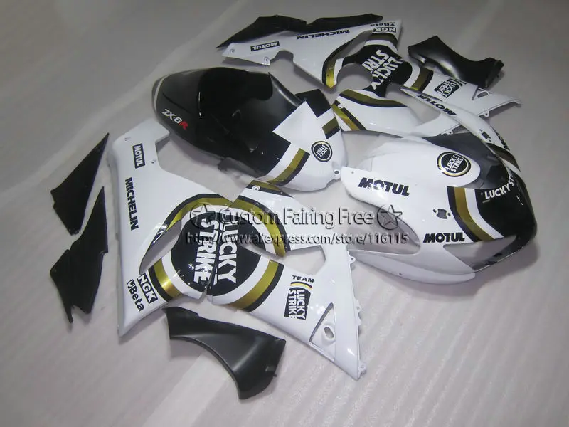 Injection molding fairings set for Kawasaki ZX 6R 2005 2006 white black LUCKY STRIKE full fairing kit ninja 636 zx-6r 05 06 ZV96 |