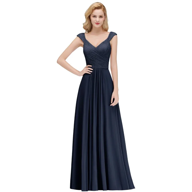 Navy Blue Бургундское шифоновое длинное платье подружки невесты на бретельках без рукавов свадебное платье - Цвет: Navy Blue