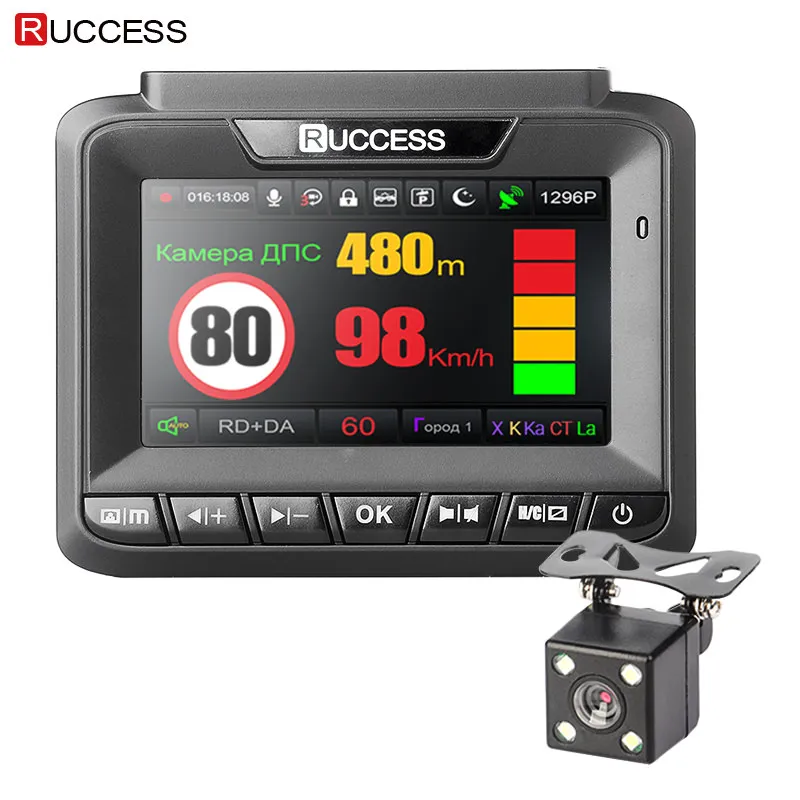 With Rear camera Ruccess 3 в 1 DVR Dash камера full HD 1080p автомобильная камера MSTAR двойной объектив видео регистратор gps Радар детектор парковки - Название цвета: With Rear camera