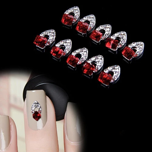 

10Pcs Wine Red Fashion Women's Rhinestone Alloy Nail Art Stickers Tips DIY Decoration 5W2I 7H5V 8WBZ