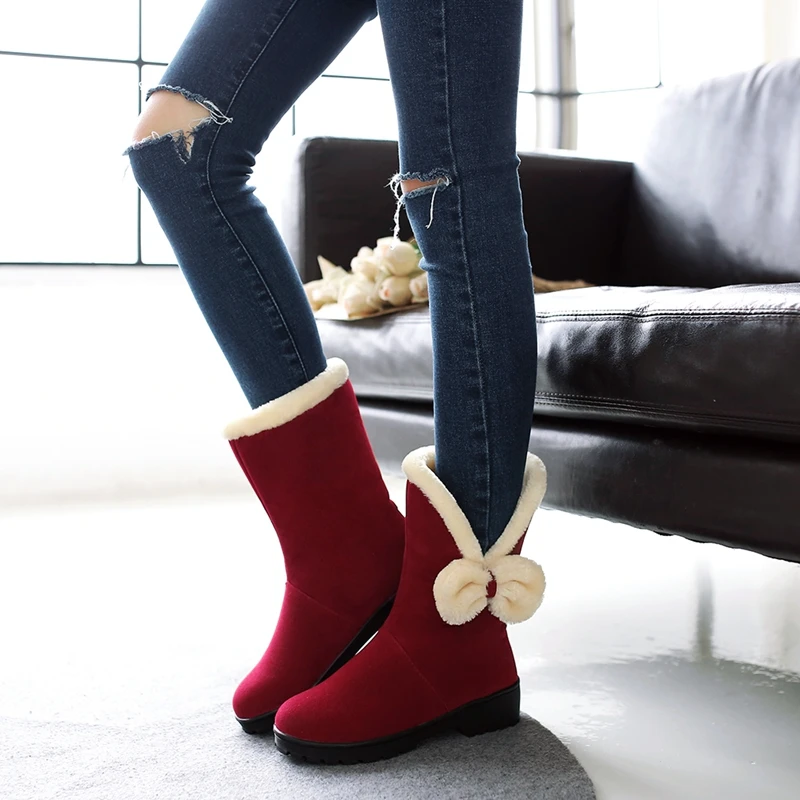 ASILETO/теплые сапоги до середины икры Женские зимние с бантом Зимние botines mujer bota