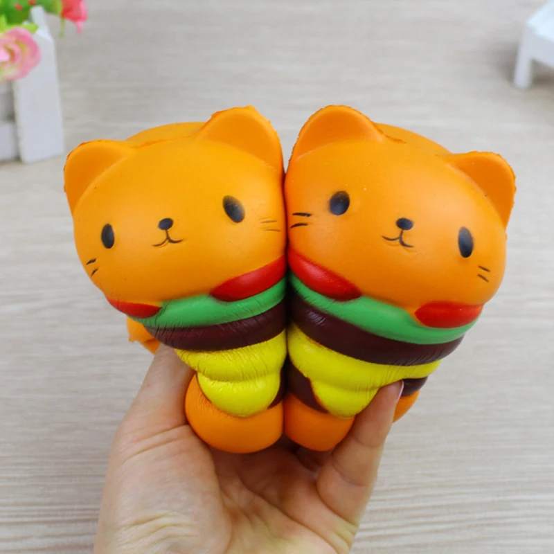 Squishy Jumbo Kawaii 9 5 см гамбургер кошка замедлить рост Squeeze хлеб снятие стресса