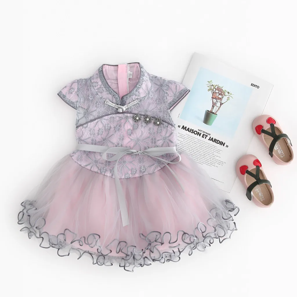 Платье для новорожденных летнее Кружевное платье-Чонсам с цветочным принтом