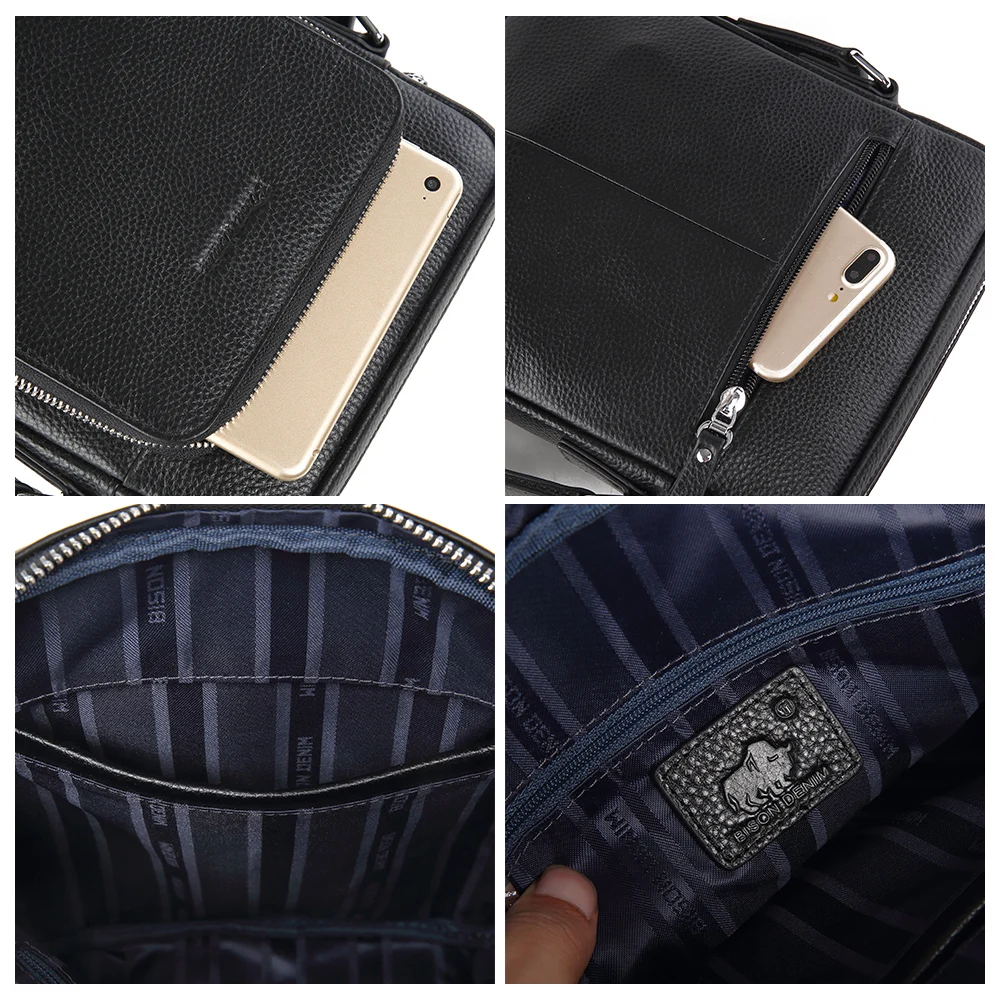 Мужская сумка через плечо BISON DENIM из натуральной кожи коровьей для мужчин деловые