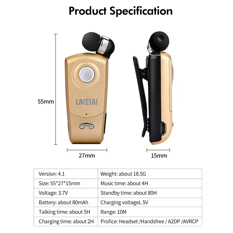 Беспроводные Bluetooth-наушники FINEBLUE UK8 с креплением деловые портативные наушники