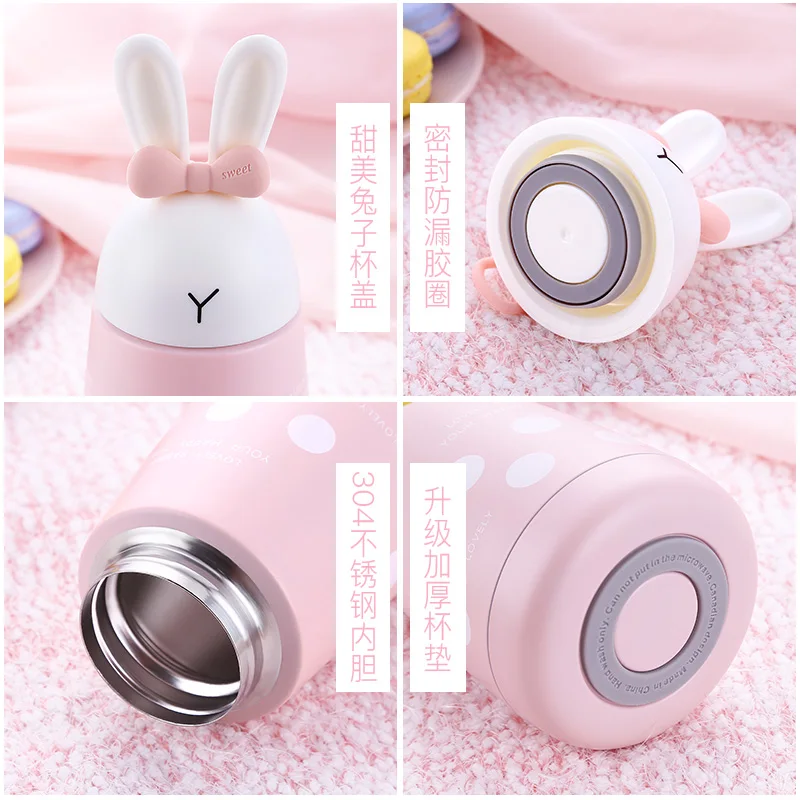Cute Rabbit baby Feeding Cup молочный термос для девочек кружка из нержавеющей стали