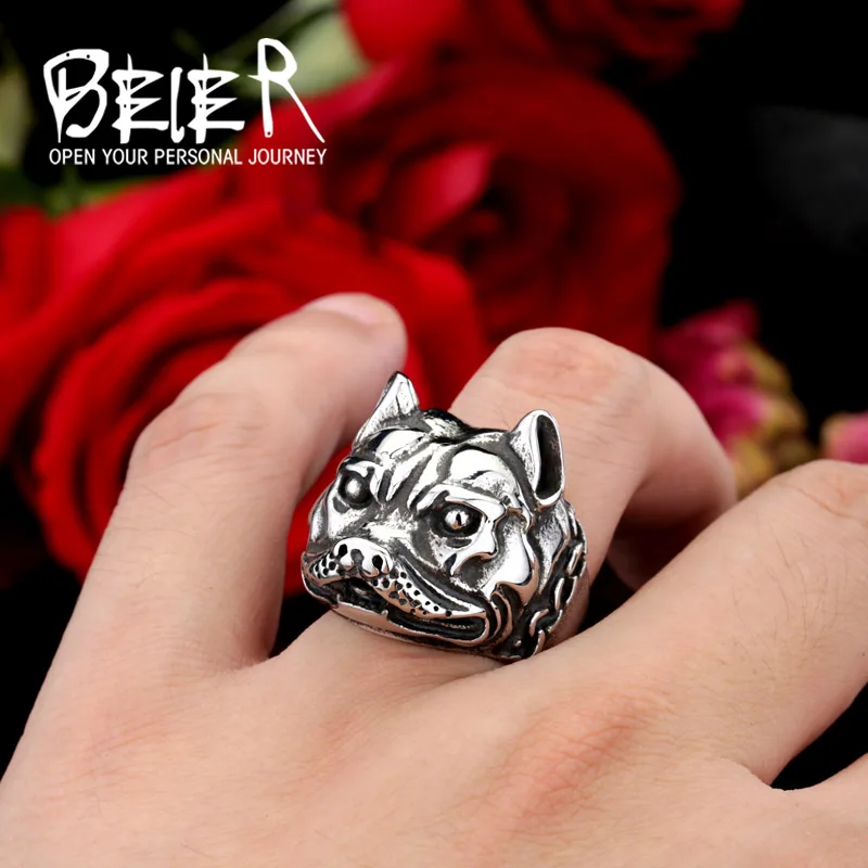 Кольцо BEIER из нержавеющей стали с животным собачьим бульдогом уникальные модные