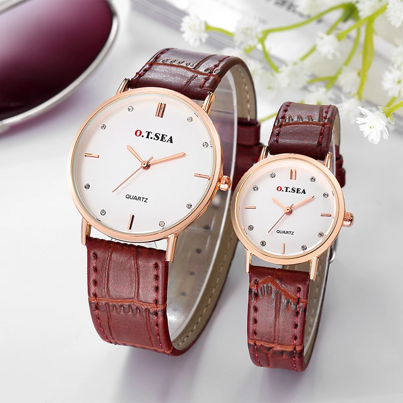 

Hot Sales O.T.SEA Brand Leather Pair Watches Men Women Lovers Fashion Crystal Dress Quartz Wristwatch 6688-4