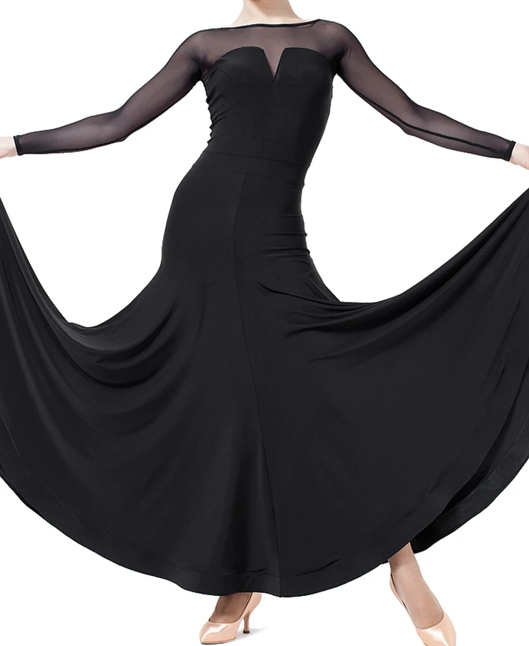 

Exotic dance ballroom dancing before the deep V transparent small word back long sleeved dress W15007 modern dance show