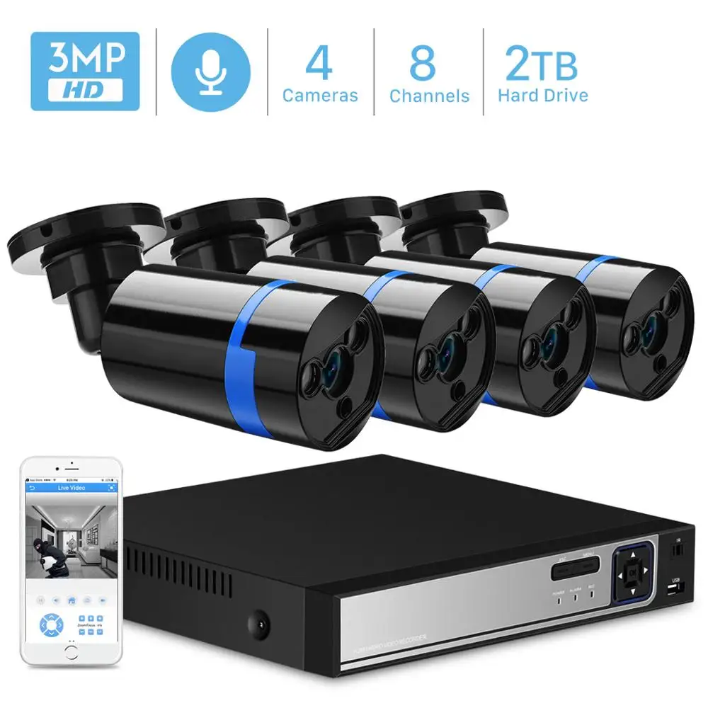 Besder H.265 PoE NVR комплект 3MP CCTV система 8CH PoE NVR+ 4 шт. 3MP/2MP Открытый IP66 водонепроницаемый ночного видения IP камера PoE App View