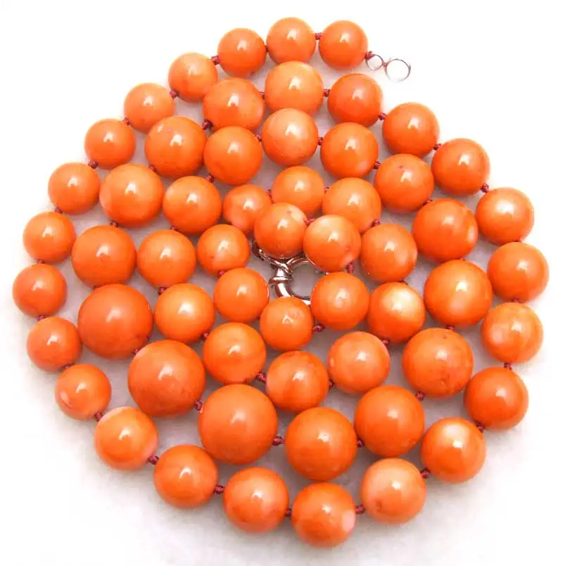 

Qingmos Orange Natural Coral Sweater 34" Women's Necklace with 9-15mm Graduate High Quality Round Beads-nec5365 Free ship