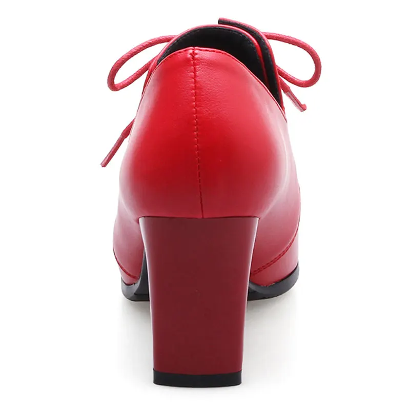 

Fanyuan Retro Pop Lace Up Pumps High Quality Patent Leather Platform Thick Middle Heels Comfortable Women's Favorites Shoes