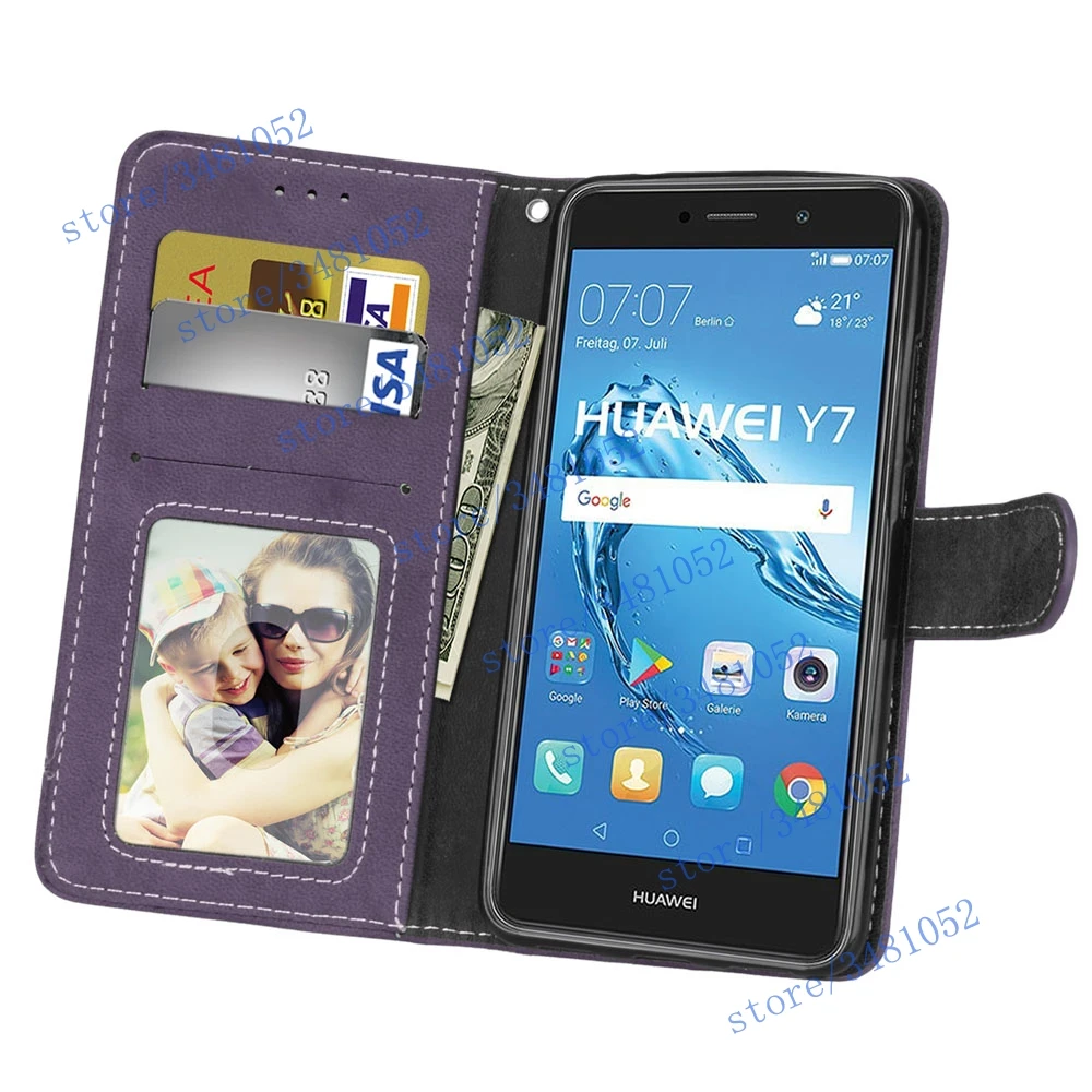 Роскошный чехол-книжка с подставкой для Huawei Y7 2017 TRT-LX1 TRT-LX2 телефон, покрытый матовой искусственной кожей, сумка Y 7 TRT LX1.