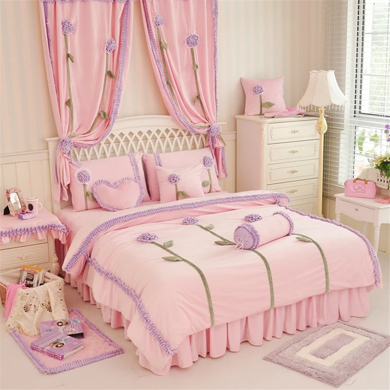 

4Pcs Keep warm Fleece fabric Princess style luxury bedding sets queen king size duvet cover set set pillowcase bedclothes